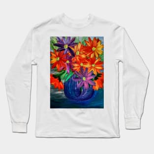 A beautiful lovely boutique of abstract vibrant colorful  flowers in a tall glass vase Long Sleeve T-Shirt